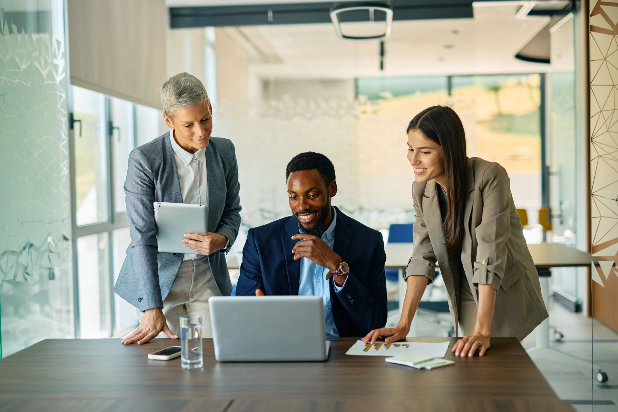 Business professionals collaborating in a modern office